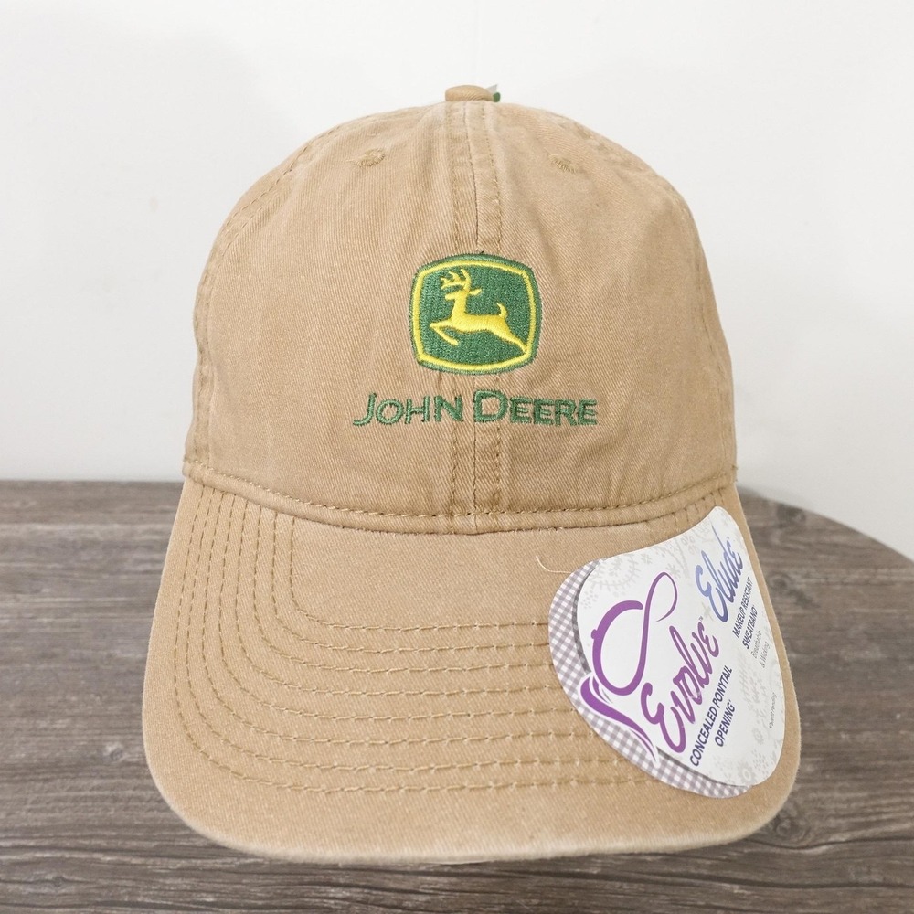 New! John Deere Hat Cap Strap Back Womens Oneโ Size Beige Embroidered Logo